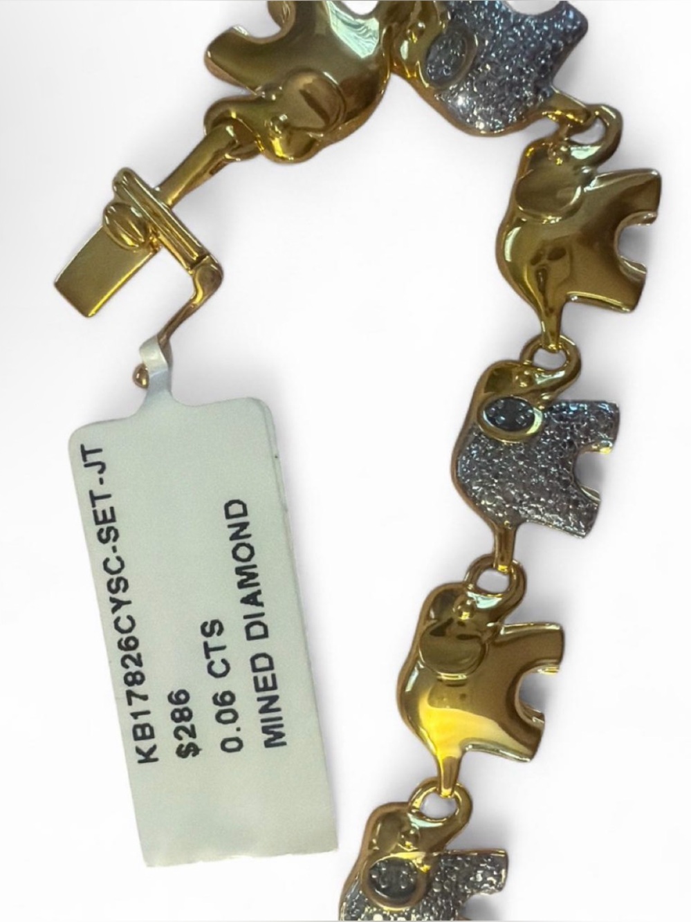 Gold and Silver Elephant Link Bracelet with Diamond Accents